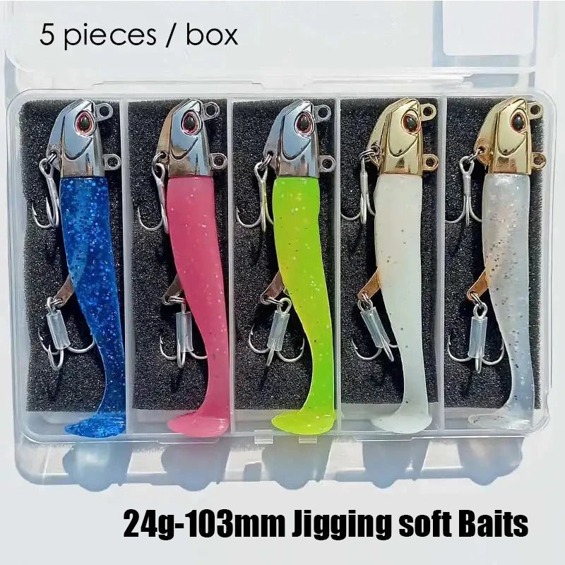 5-piece set of 24g/105mm luminous glow soft baits