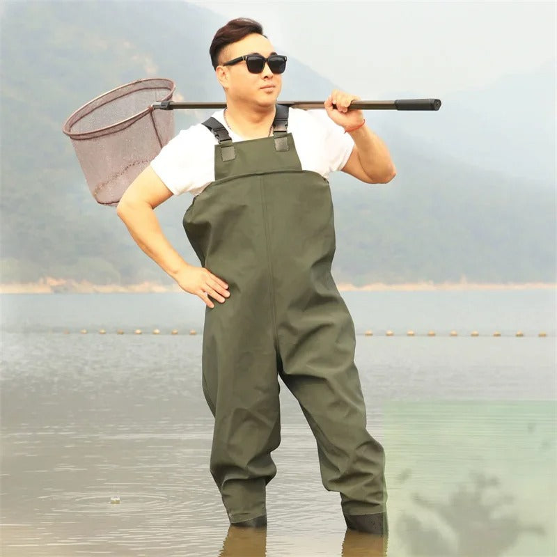 Siamese Waterproof Fishing Overalls with Integrated Rain Boots
