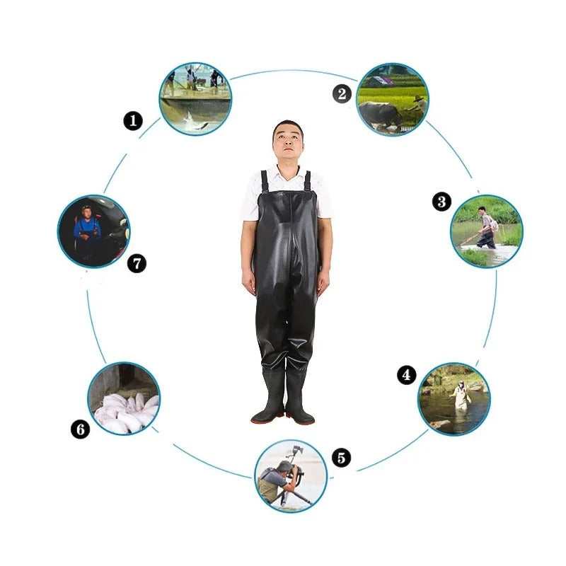Siamese Waterproof Fishing Overalls with Integrated Rain Boots